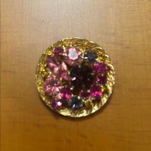 Vintage Pink Purple Amber Cluster Gold Tone Brooch